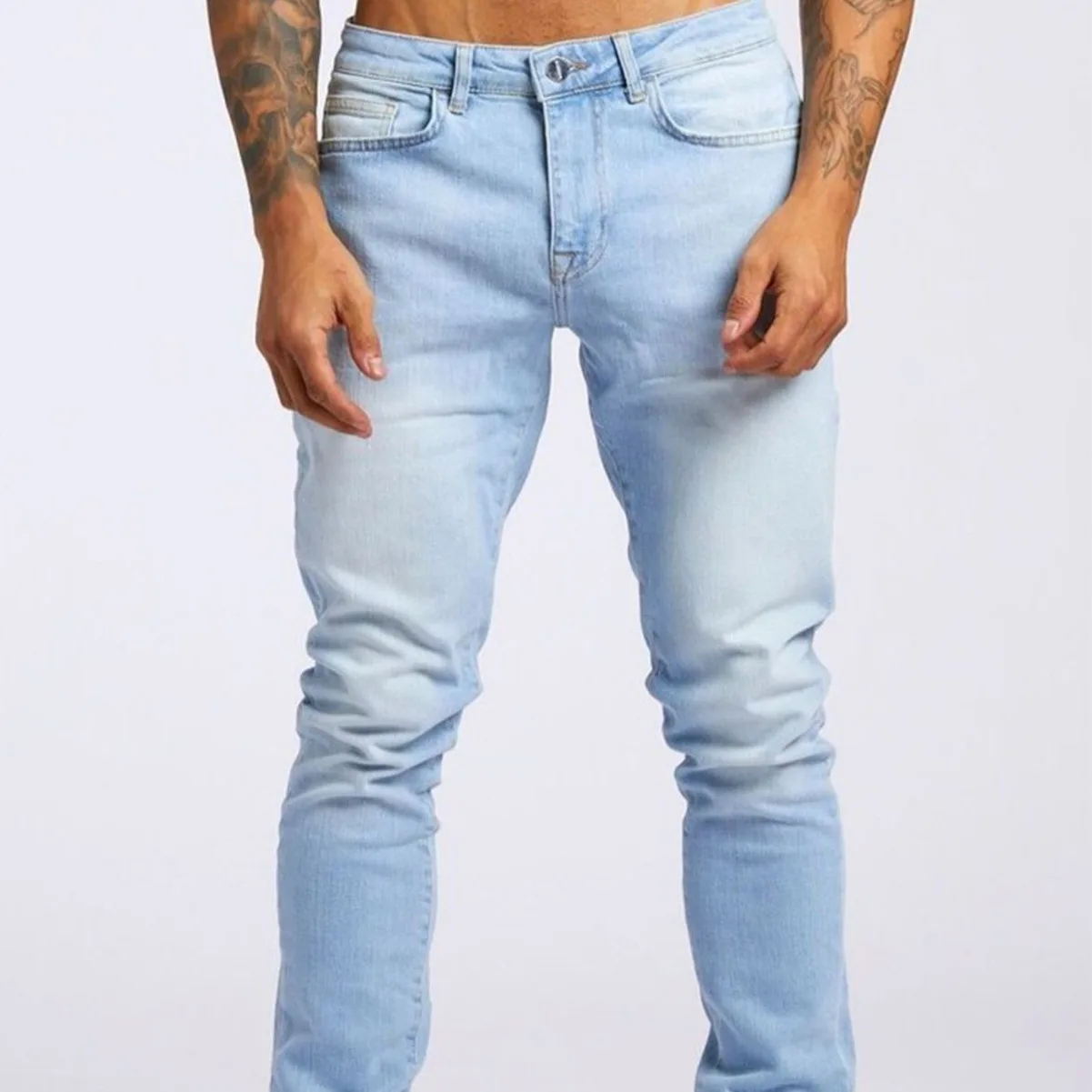 Men Jeans Long Pant Denim Pants Pockets Splice Slim Fit Solid High Waist Regular Casual Straight Trousers Autumn Winter