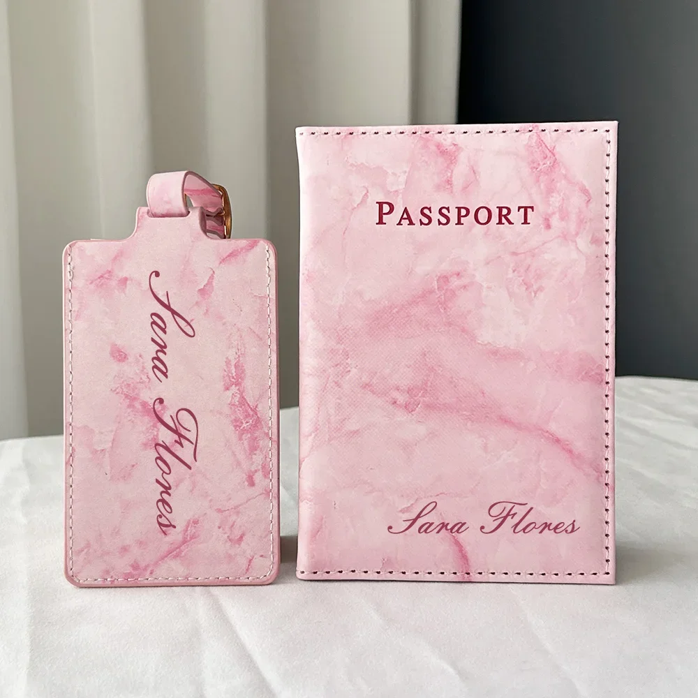 2 unids/set funda para pasaporte con nombre personalizado y etiqueta de equipaje, porta pasaporte de viaje cartera organizador regalo para pareja