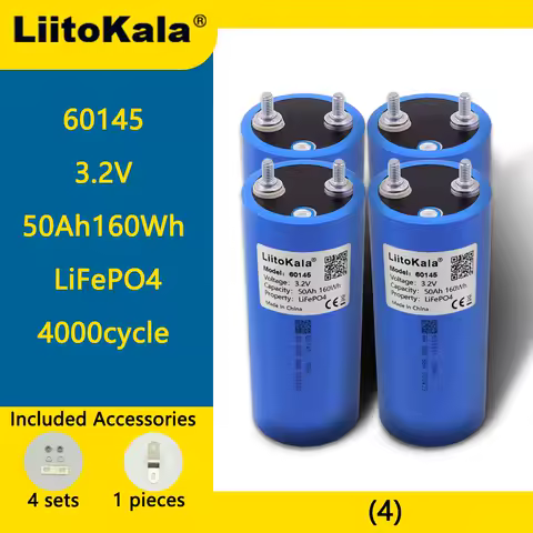 Liitokala 3.2V 50Ah LiFePO4 Battery 60145 Lithium iron phosphate for 12V 24V Off Grid Solar Energy Car Golf Cart Camping Trip