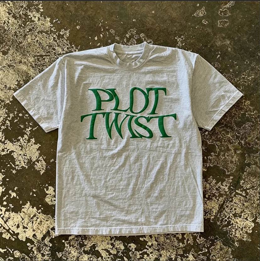 2026 Summer Vintage Oversized Graphic T‑Shirt For Adults Kids Retro Serif Plot Twist Text Loose Short Sleeve Street Tee