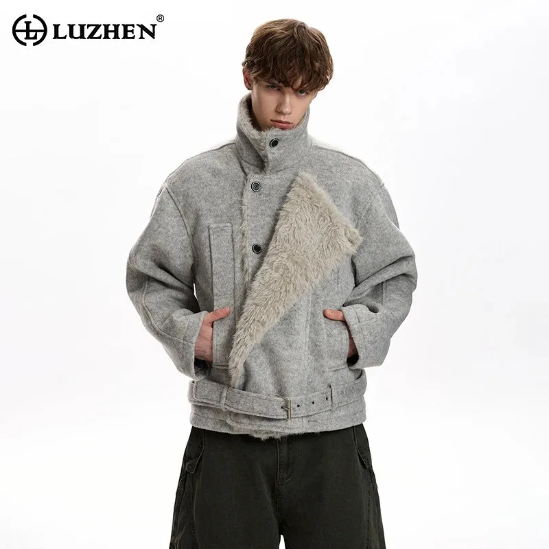 

LUZHEN 2025 зимнее новое оригинальное элегантное стеганое пальто из овечьей шерсти с начесом на шее, мужская модная красивая корейская повседневная мужская куртка JY5237
