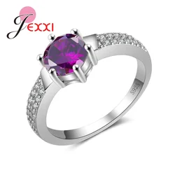 Female Purple Zircon Stone Pave White Crystal 925 Sterling Silver Bling Rings Women Wedding Engagemen Fashion Ring Bijoux