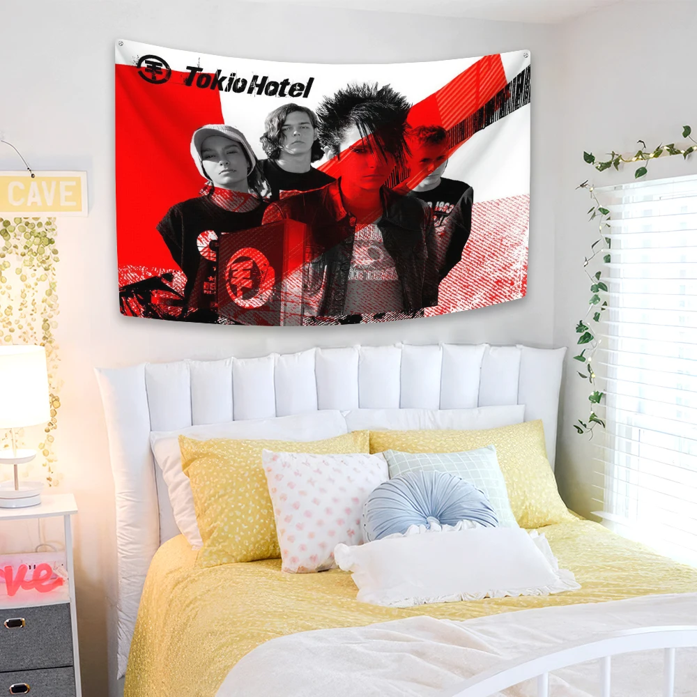 XxDeco German Rock Band Tapestry Tokio Hotel Printed Wall Hanging Carpets Bedroom Or Home Decoration Party Background Cloth