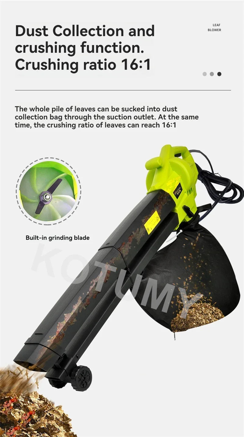 3000 واط الكهربائية تهب الأنظف 3 في 1 فراغ مجمع الغبار/آلة منفاخ حديقة ورقة جمع التقطيع تهب الأنظف