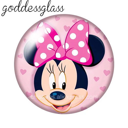 Disney Cartoon Minne mouse Pink Girl\'s gift 10pcs Round photo 12mm/18mm snap buttons for 12mm/18mm snap bracelets DIY jewelry