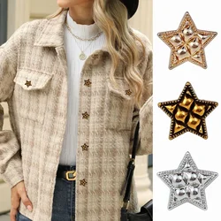 10 Pieces Stylish Retro Gold and Silver Pentagram Shaped Metal Buttons for Decorative Buttons on Cardigans, Jackets and Coats