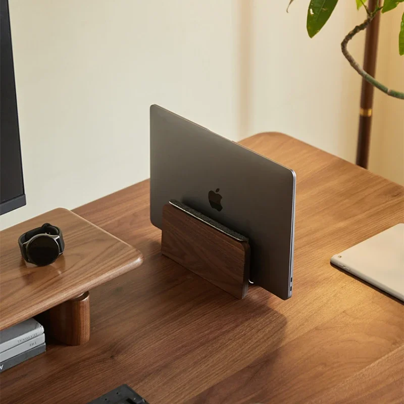 Walnut Notebook Stand,Minimalist Apple Holder, Desktop Vertical Stand,Double Slot Game Storage Rack, Sleek Prop, Handy Organizer