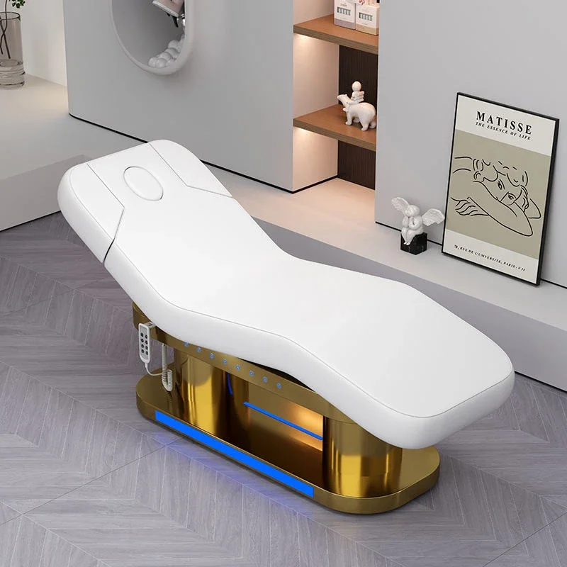 2026 New High-End Electric Beauty Bed Beauty Salon Dedicated Stainless Steel Gold-Plated Lifting Electric Massage Bed With Led L