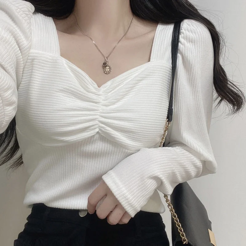 

Square Top Sleeve Pleated Pullover Blusas Clothes for Women Tops Shirts Blouses