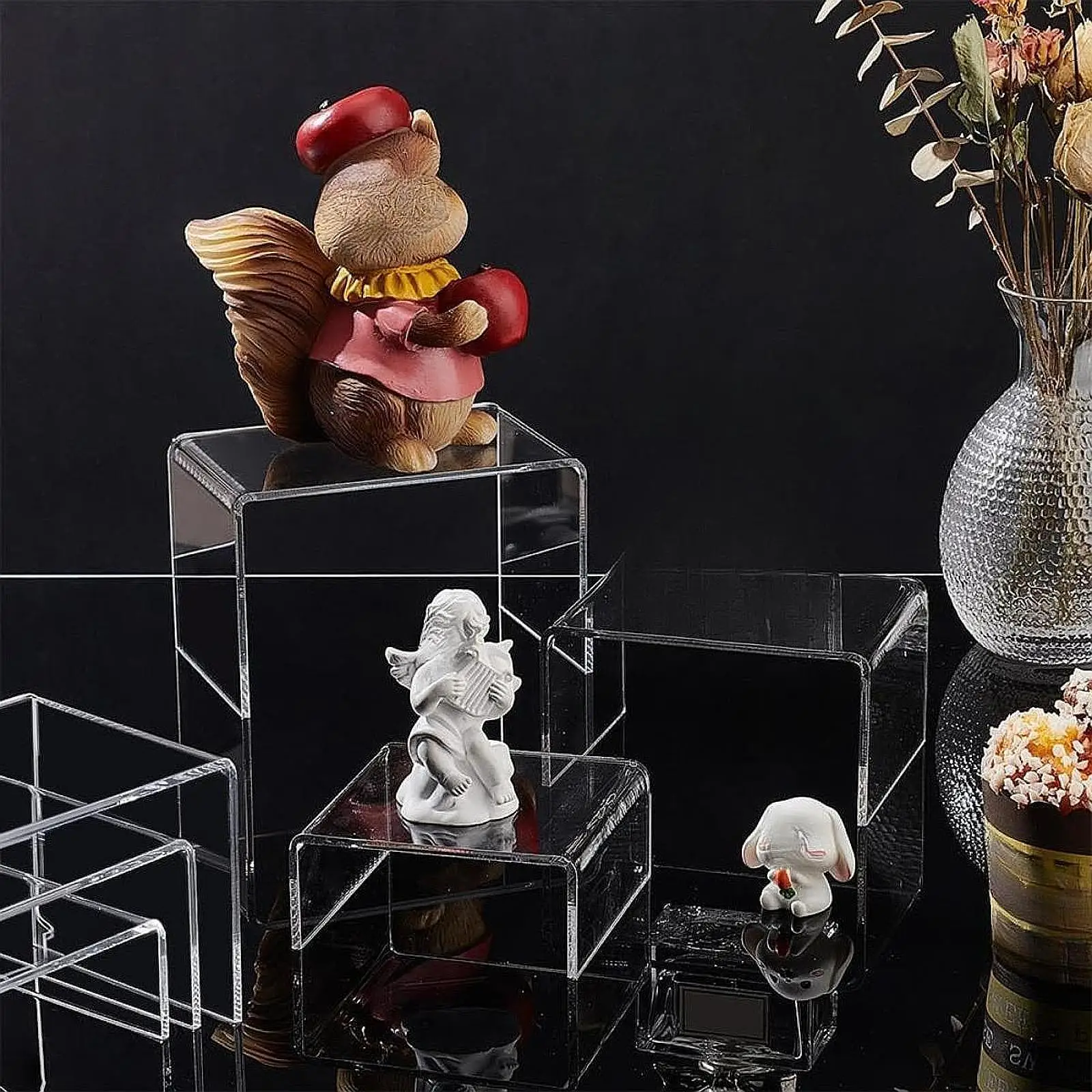 6 Pieces Acrylic Riser Display Shelf Organizer Clear Elevated Display Rack for Mobile Wallet Glasses Retail/shop Supermarket