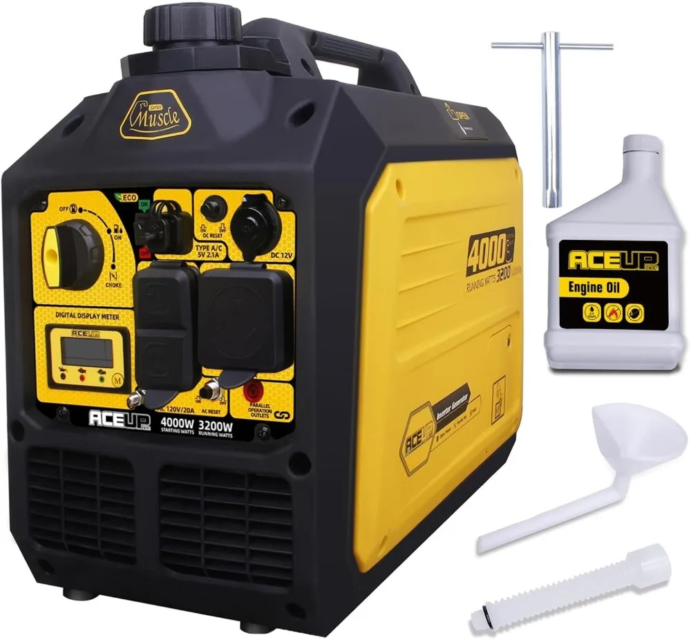 Generador inversor de 4000 vatios, portátil, alimentado por gas, silencioso, RV, listo para EPA, compatible para acampar en casa