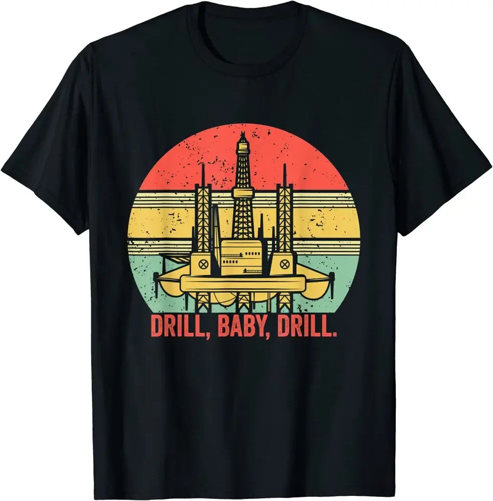 GusseaK Funny Saying Drill Baby Drill Retro Vintage T-Shirt   High Quality 100%Cotton Short Sleeve