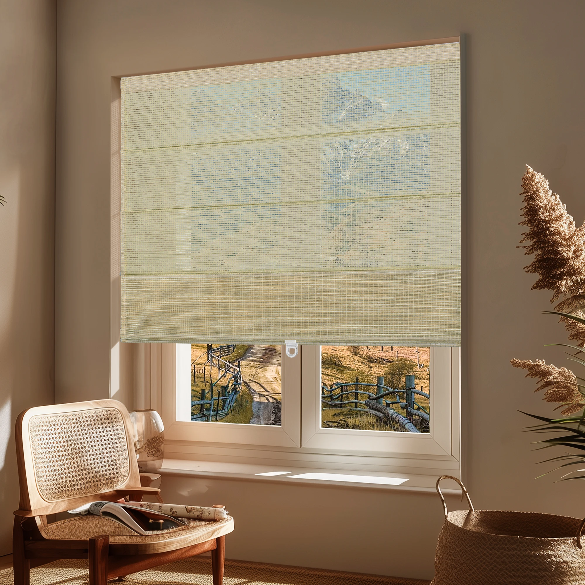 Xinsbest Cordless Bamboo Roman Shades for Windows Semi-Private UV Protection Easy to Install Custom Size Roman Blinds