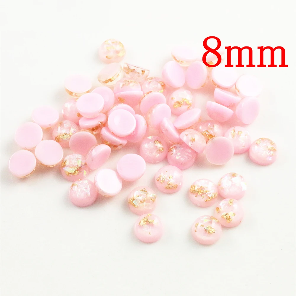 Nowa moda 40 sztuk, 8mm, 10mm, 12mm, różowe kolory wbudowane w metalowy folia płaskie tylne żywica Cabochons Cameo