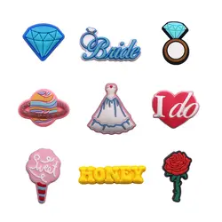 1pcs Original Sweet Ice Cream PVC Shoe Charms Decorations Cute Rose Blue Diamond Ring Dress Shapes Shoe Upper Buckle Accessories