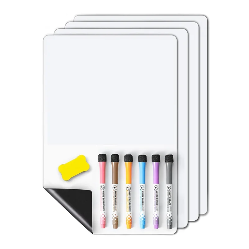 A76F-4 PCS Fridge, Wall Magnet Small Whiteboard Dry Erase Board Stain Resistant Technology, 12 X 8 Inches