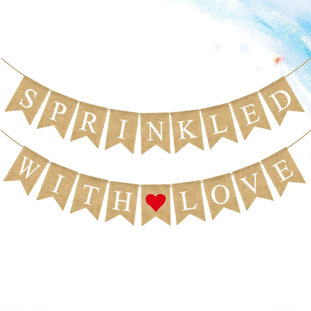 

Red Heart Letter Linen Bunting Banner Baby Birthday Party Decoration Swallowtail Hanging Garland Party Supplies