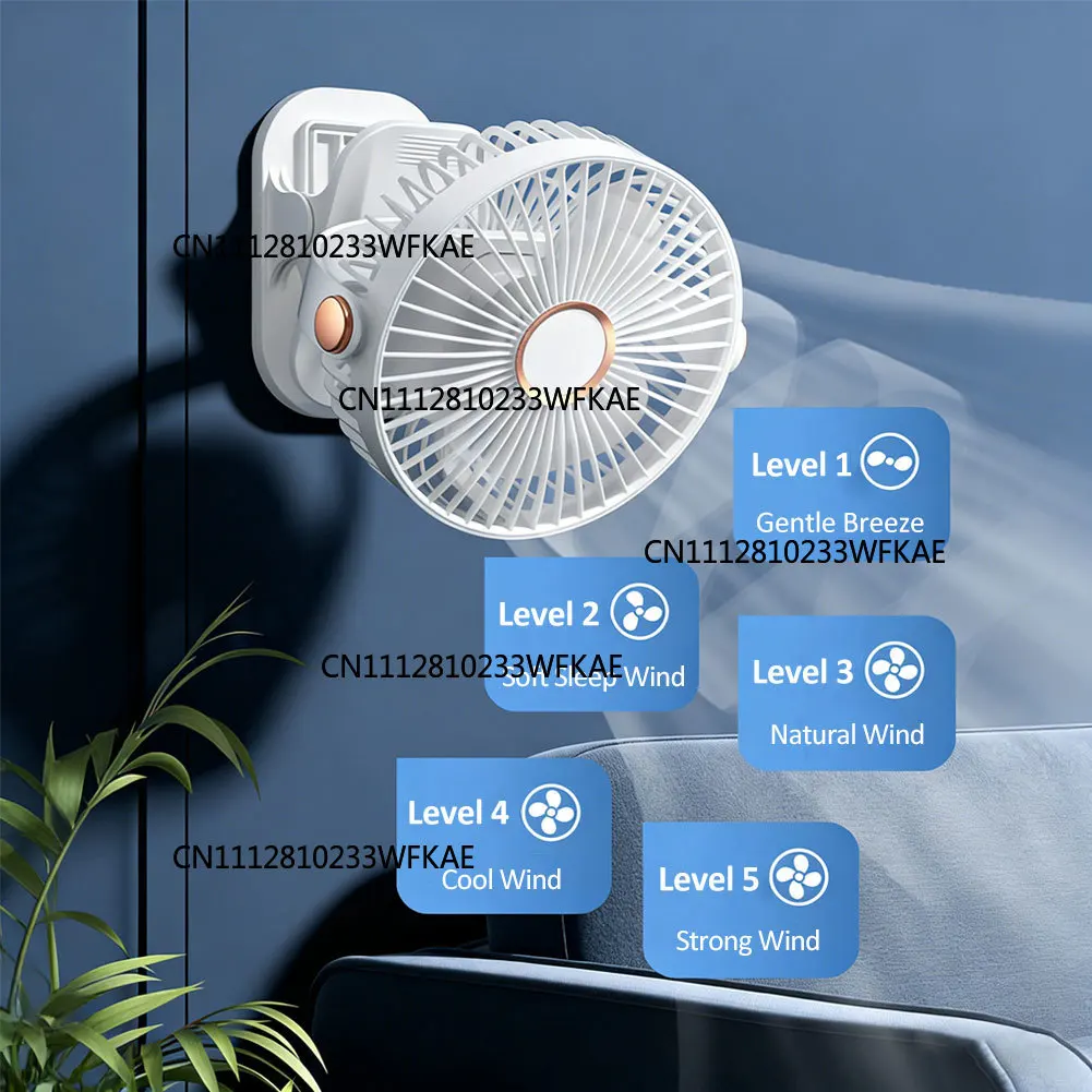Small Fan 5-Speed Adjustable & 3-Mode Night Light USB Rechargeable Mini Fan for Outdoor 180° Rotatable Clip/Stand/Hang Design