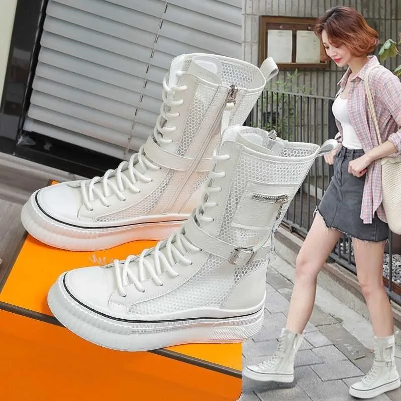 

Women's 2026 New Summer Thin Platform Cool Boots Korean Version Mid-tube Breathable Hollow Mesh Boots
