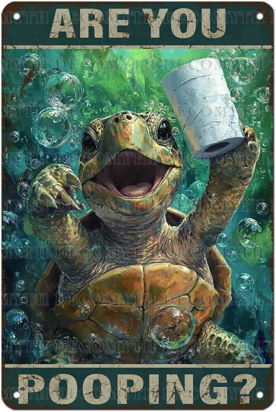 Vintage Metal Bathroom Funny Sea Turtle Toilet Paper Restroom Wall Decor Art Tin Sign For Garage Room 12 * 8Inch