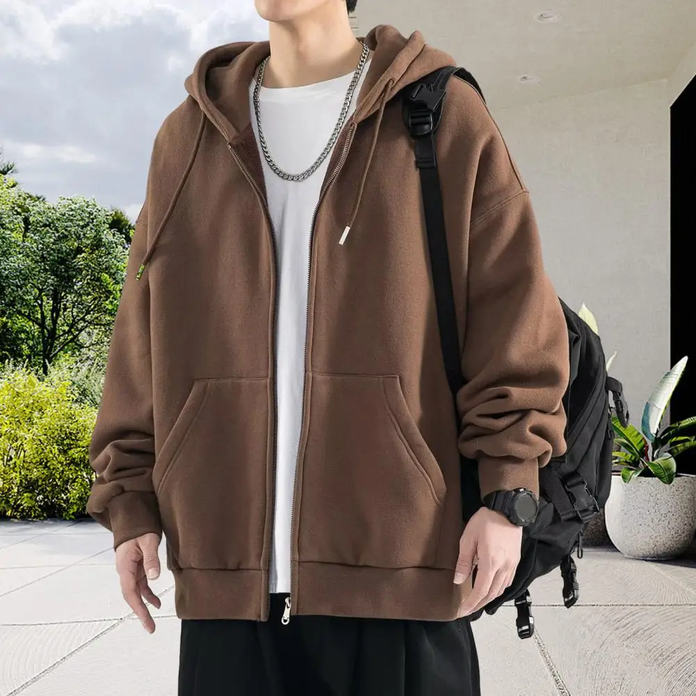 

Drawstring Hoodie Men Fall Coat Men's Hooded Drawstring Winter Coat with Zipper Closure Pockets Thick Cardigan Jacket for Fall