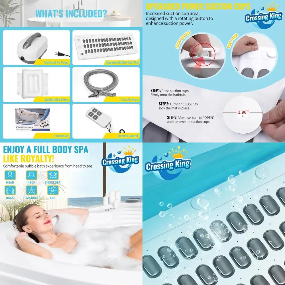 

Portable Spa Massager with Suction Cup, Electric Pump, Pillow & Remote - 45x17 Grey