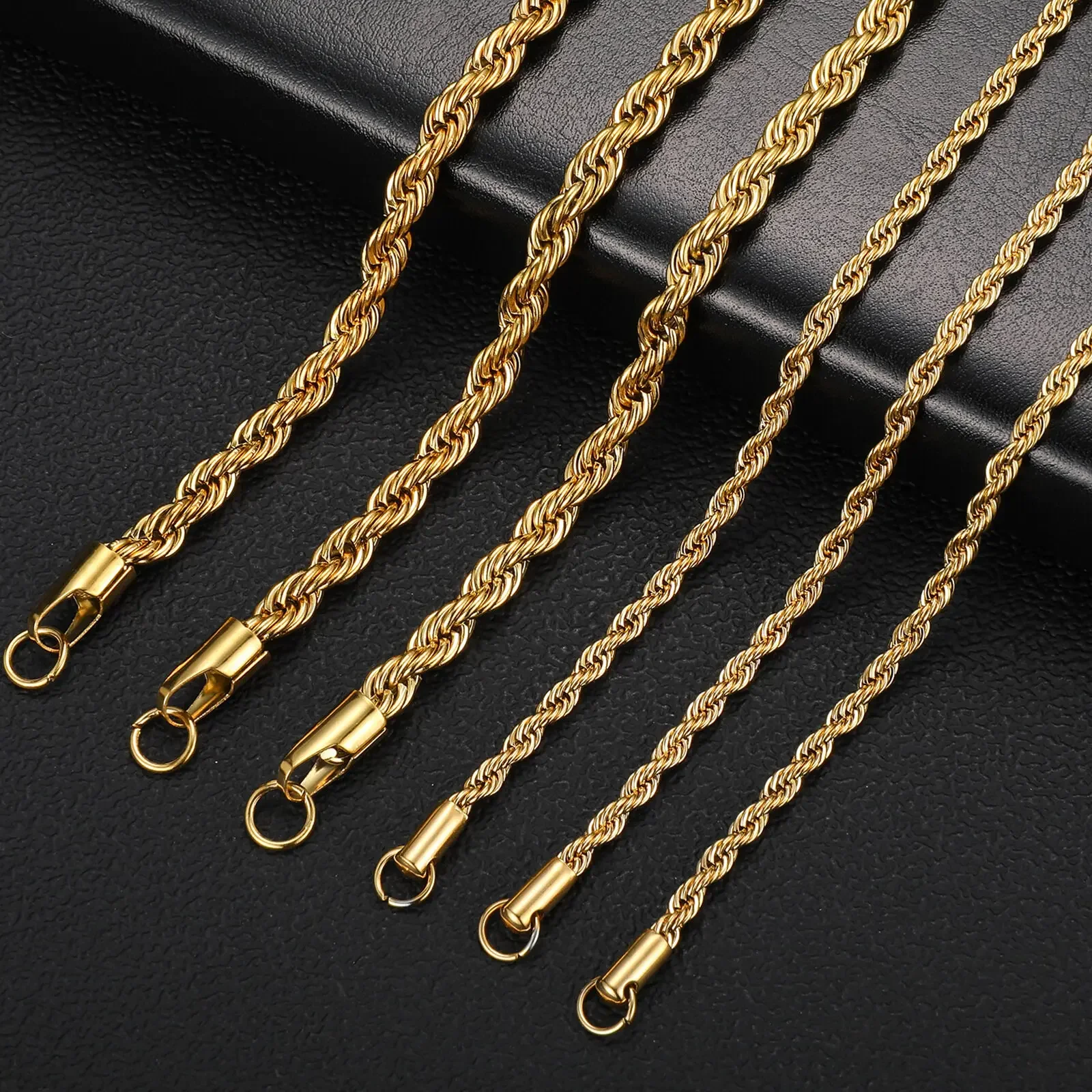 2-6MM złoty kolor skręcony łańcuszek z liny naszyjnik ze stali nierdzewnej nigdy nie znikną wodoodporny Choker dla kobiet mężczyzn biżuteria