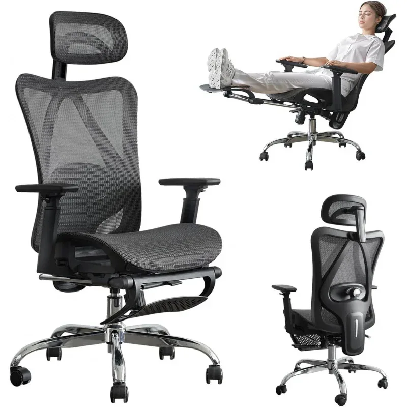 

QWErgonomic Office Chair,400 LB Capacity,Office Chair with Adjustable Lumbar Support,Retractable Footrest,Mesh Office Chair Game