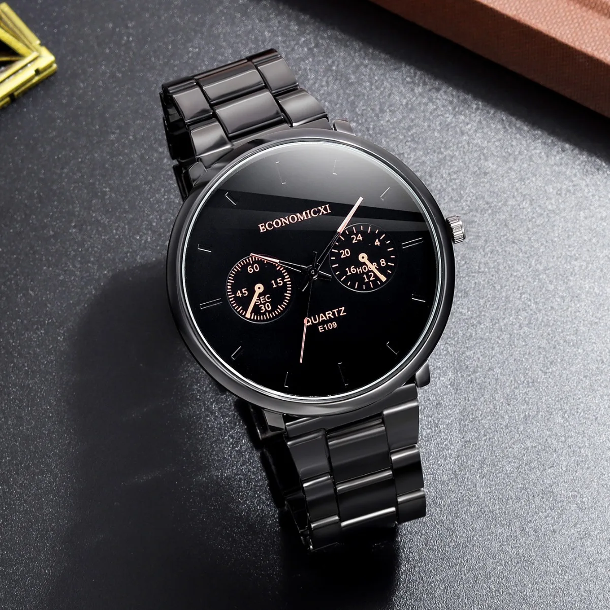 Men's Fashion Trend Casual Three Eyes Digital Blue Needle Steel Band Quartz Watch To Husband Friends Christmas Birthday Gift