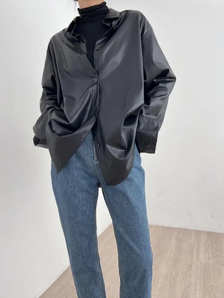 

Korean Women's Black Single Breasted Shirt Brown Long Sleeve Elegant Blouse Vintage Spring Summer Office Lady Tops Simplicity