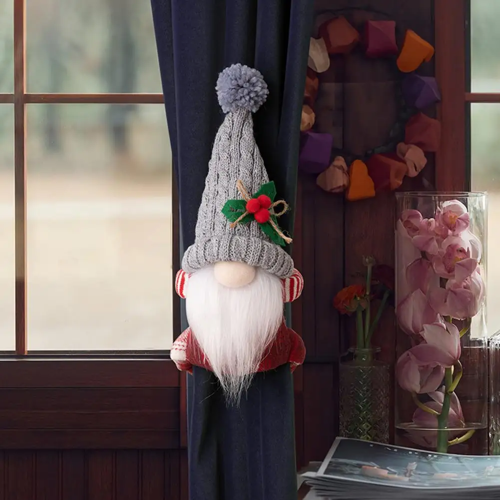 Easy to Attach Curtain Buckle Christmas Curtain Buckle Handmade 3d Gnome Doll Curtain Tie with Non-slip Knitted Hat for Wine