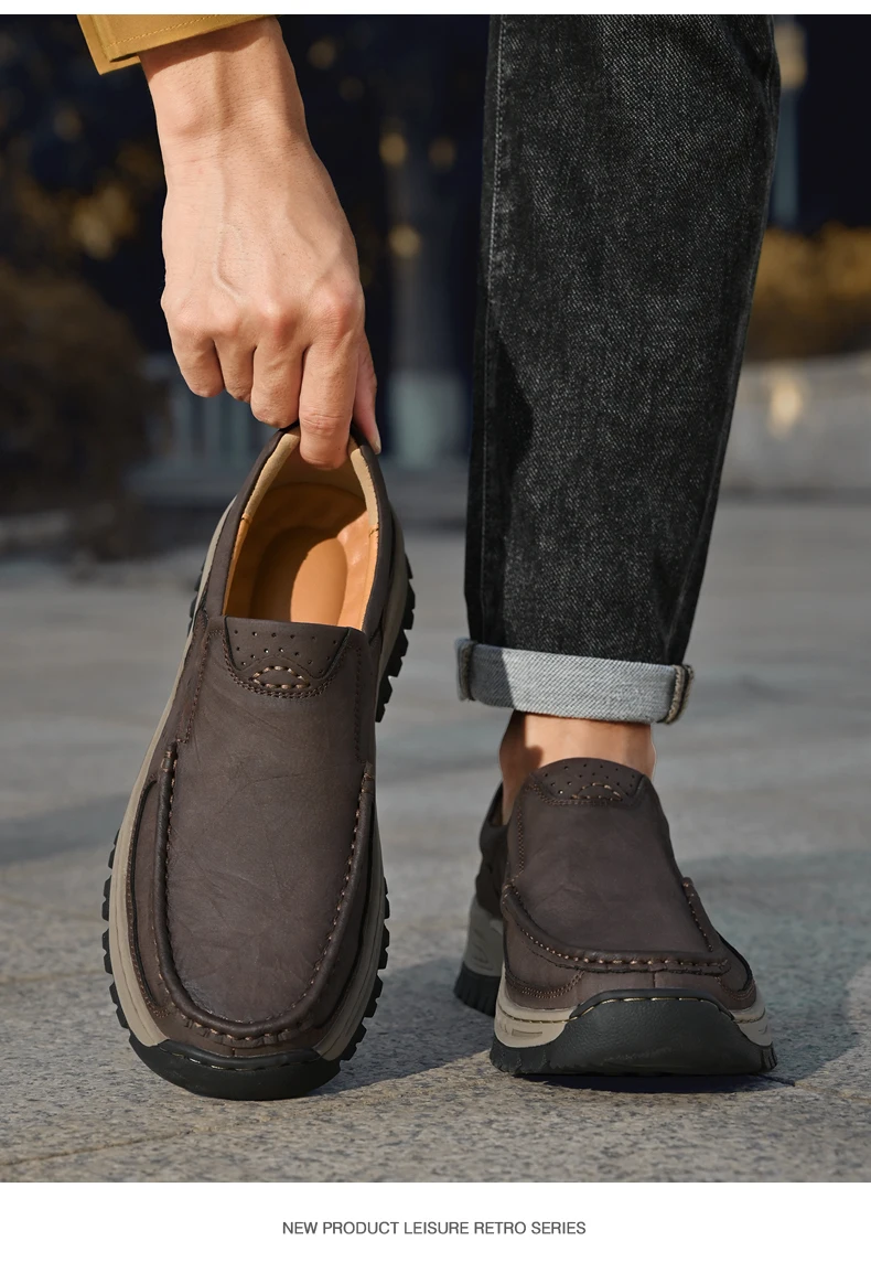 Marke Männer Schuhe Hohe Qualität Aus Echtem Leder männer Casual Schuhe Slip Auf Komfort Business Mann Wohnungen Schuhe Outdoor Männer arbeit Schuhe – Detail 15