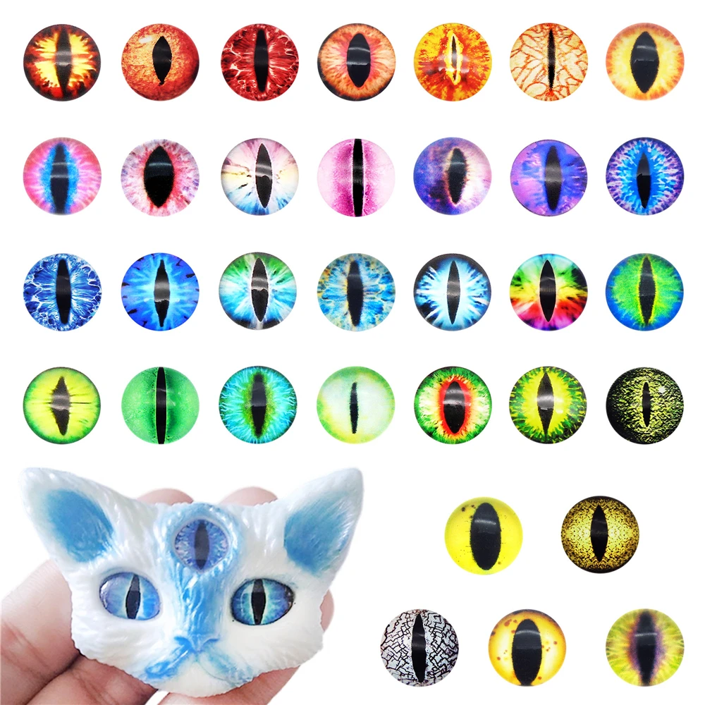 50pcs Animal Doll Eyes Cabochon Flat Glass Spacer Dragon Dinosaurs Eyes Cats Toys Crafts Accessories Children DIY 6-10 mm