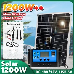 New Cell Complete Solar System 1200w Solar Panel + 10A-100A Control Suitable for Mobile Phone Car Home Camping Outdoor Battery