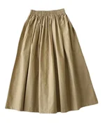 Women's White High Waist Long Skirt A-Line Knee-Length Casual Elegant with Pockets Pleated Fashion for Autumn 5