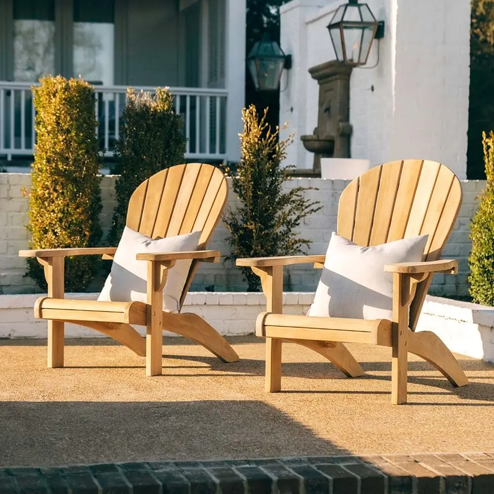 Silla Adironda de teca Ash & Ember Savannah Grado A, salón de patio resistente a la intemperie con asiento y respaldo suavemente curvados, para terraza,