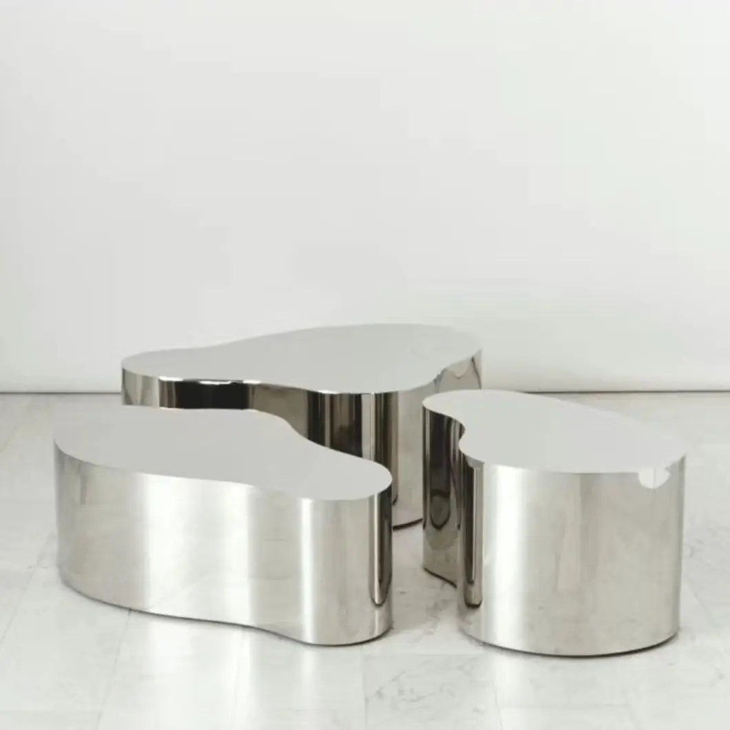 Mirror silver living room light luxury creative premium water ripple special-shaped coffee table small apartment coffee table