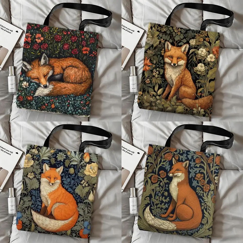 

Сумки для хранения William Morris Art Fox, холщовая сумка через плечо с двусторонним принтом, многоразовая экологичная сумка-шоппер