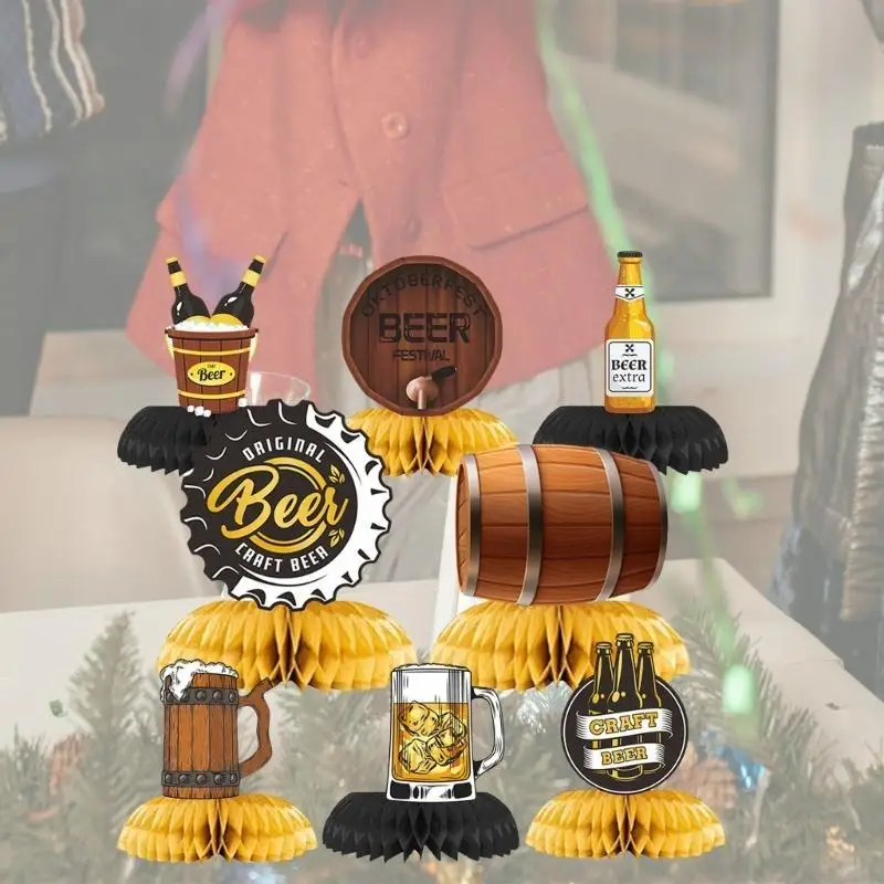 D7YD Niemieckie papierowe dekoracje w kształcie plastra miodu na imprezę Oktoberfest, 9 opakowań