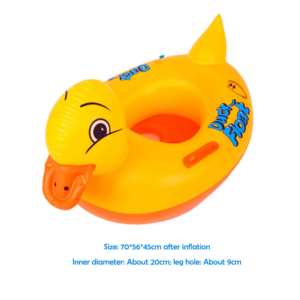 Inflatable Duck Swimming Ring with Handle Cartoon Animals Float Boat PVC Duck Shaped Swim Circles Kids Water Play Equipment