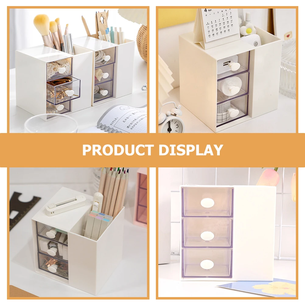 

Multifunctional Storage Box Desk Organizer White 3 Layers Drawer Style Stationery Holder Pen Case Office Container Table