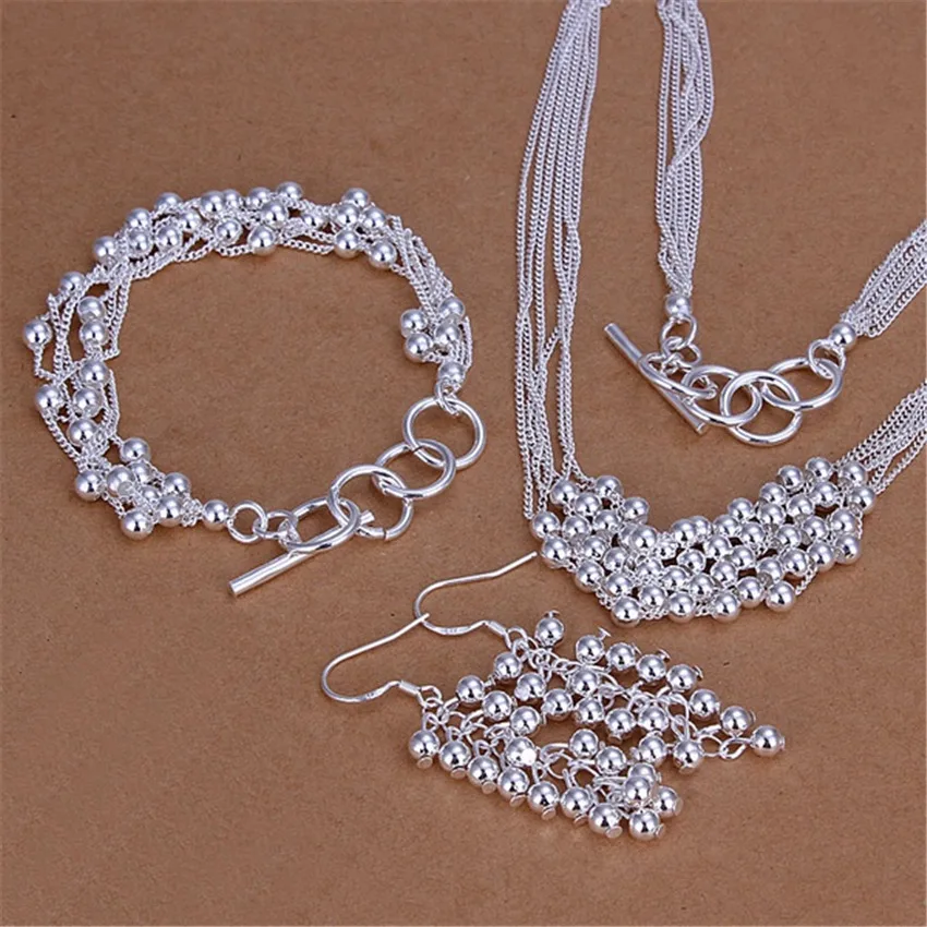 

Hot new 925 Sterling Silver Grape beads Bracelet necklace earrings Jewelry set for women Fashion Party Christmas Gifts