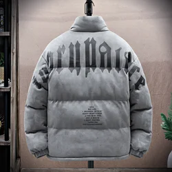 Kurtka puchowa ze sztucznego zamszu Retro Parka Kurtka wiatroszczelna Mężczyźni Zimowa stójka Mężczyźni Jednolity kolor Moda Oversize Ciepły płaszcz