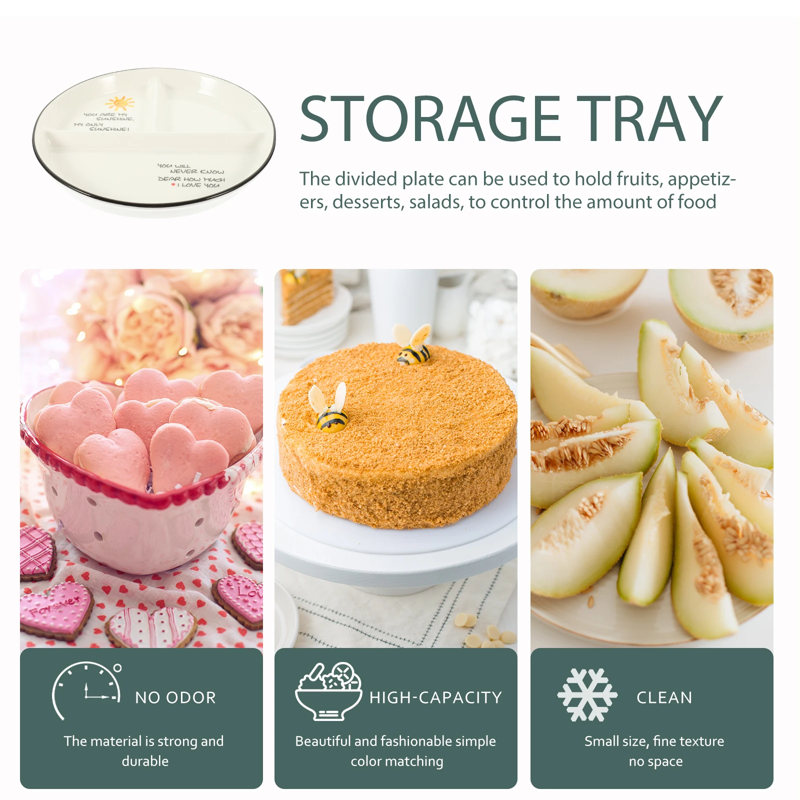 

Ceramic Divided Plate Simple Practical Design Multi Functional Use Home Restaurant Hotel Kitchen Dining Safe Smooth Surface