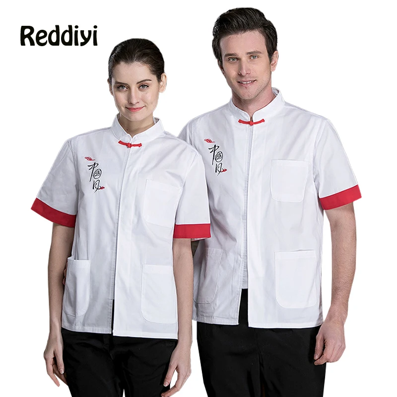 Restaurant Kitchen Jacket Hotel Men's Chef Shirt Catering Cooking Uniform Bakery Coffee Women Waiter Short-Sleeved Work Clothes