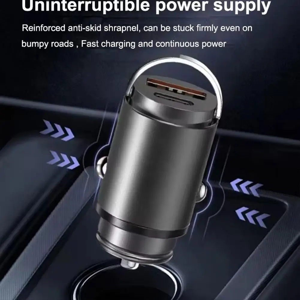 

30W Car Charger Fast Charging USB C PD30W+QC3.0 18W Interior Accessories Charger Invisible Mobile Phone Metal Automotive T1D5