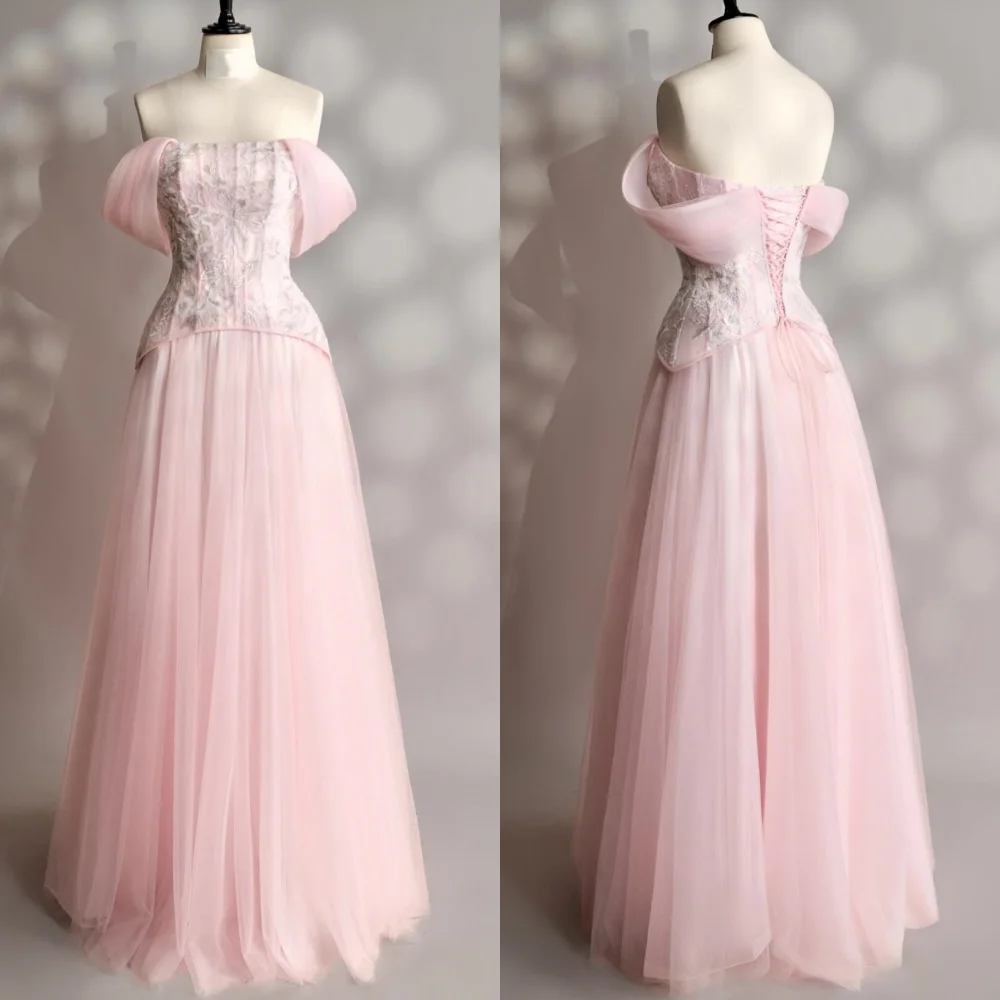 

Customized Fashion Elegant Chiffon Sequined Pleat A-line Off-the-shoulder Long Dresses Bespoke Occasion Simple