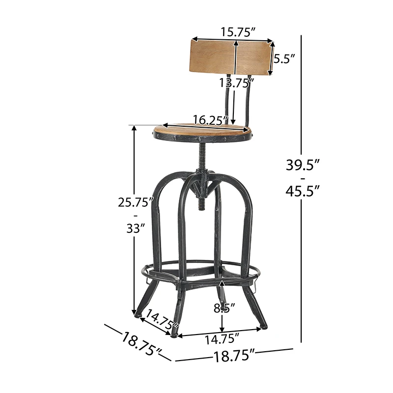 Barhocker mit Sitz aus Tannenholz-strap azier fähige Eisen beine, schwarz gebürstete silberne Beine, bequeme Fuß stütze aus Retro-Höhle, Bar stuhl, Barhocker