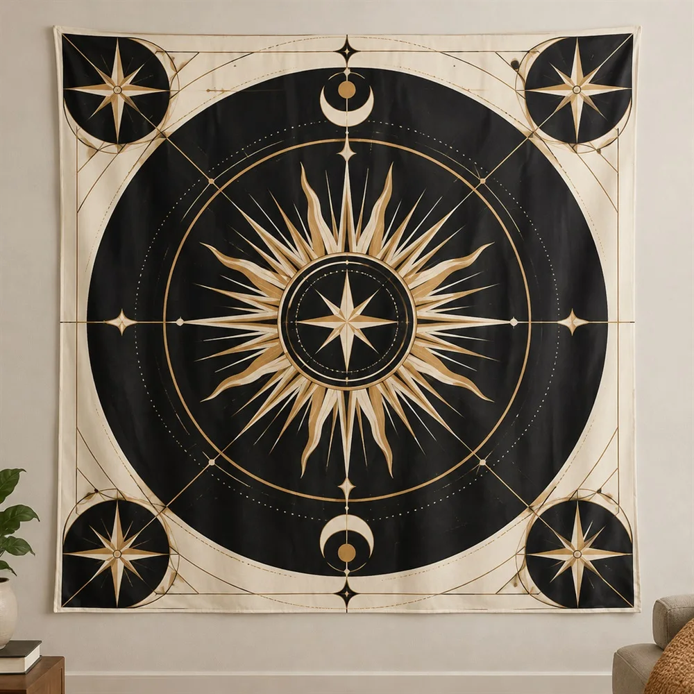 VIKAMA Fine Line Grid Corner Motif Tapestry Wall Hanging, Modern Wall Decor Tapestries for Bedroom Nursery Kids Room Living Room