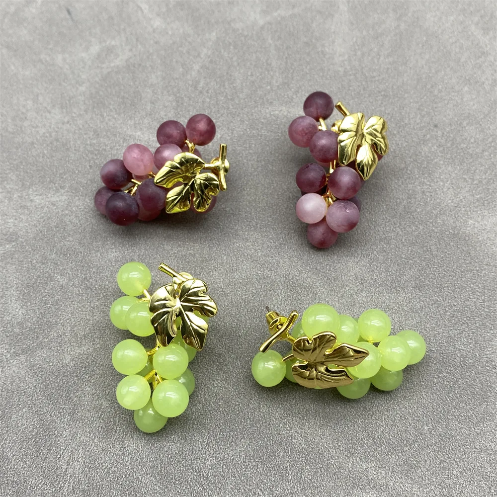 

New Romantic Candy Stone French Vintage Grape Strand Earrings Gentle Retro Sweet Forest Fruit Jewelry for Women Accessories